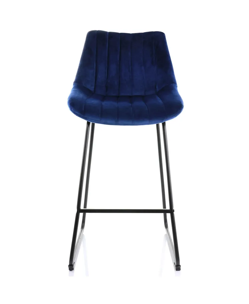 Elama 2 Piece Velvet Stripe Stitch Bar Chair in Royal Blue