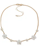 Karl Lagerfeld Paris Gold-Tone Pave White Flower Logo Statement Necklace, 16" + 3" extender