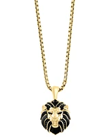 Effy Men's Black Spinel Lion 22" Pendant Necklace (3/8 ct. t.w.) in 14k Gold-Plated Sterling Silver