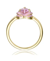 Rachel Glauber Ra Young Adults/Teens 14k Yellow Gold Plated with Pink Cubic Zirconia Enamel Halo Heart Stacking Ring