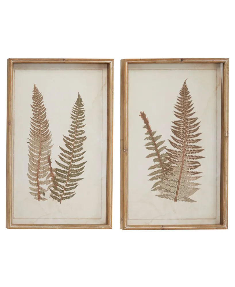 Rosemary Lane Wood Fern Leaf Framed Wall Art with White Backing Set of 2, 19" x 25"