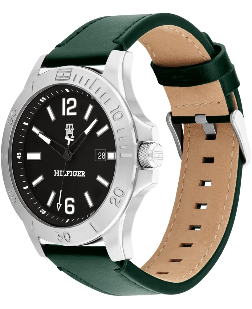 Tommy Hilfiger Men's Quartz Green Leather Strap Watch 46mm