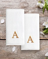 Linum Home Bookman Gold Font Monogrammed Luxury 100% Turkish Cotton Novelty 2-Piece Hand Towels, 16" x 30"