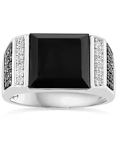 Effy Men's Onyx & Diamond (5/8 ct. t.w.) Ring in 14k White Gold