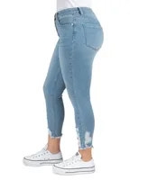Indigo Rein Juniors' Mid Rise Button Fly Distressed Cropped Curvy Jeans