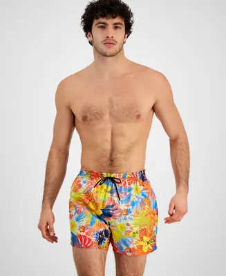 Boss by Hugo Boss Men's 5" Piranha Tropical Print Drawstring Swim Trunks