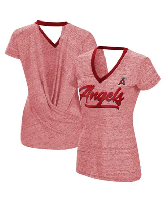 Women's Touch Red Los Angeles Angels Halftime Back Wrap Top V-Neck T-shirt
