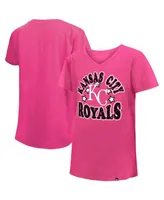 Big Girls New Era Pink Kansas City Royals Jersey Stars V-Neck T-shirt