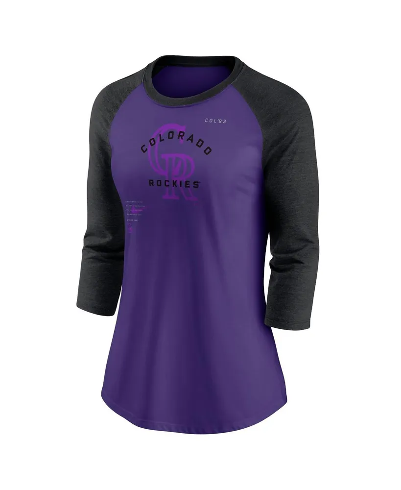 Women's Nike Purple, Black Colorado Rockies Next Up Tri-Blend Raglan 3/4-Sleeve T-shirt