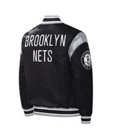 Men's Starter Black Brooklyn Nets Force Play Satin Full-Snap Varsity Jacket