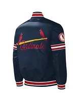 Men's Starter Navy St. Louis Cardinals Slider Satin Full-Snap Varsity Jacket