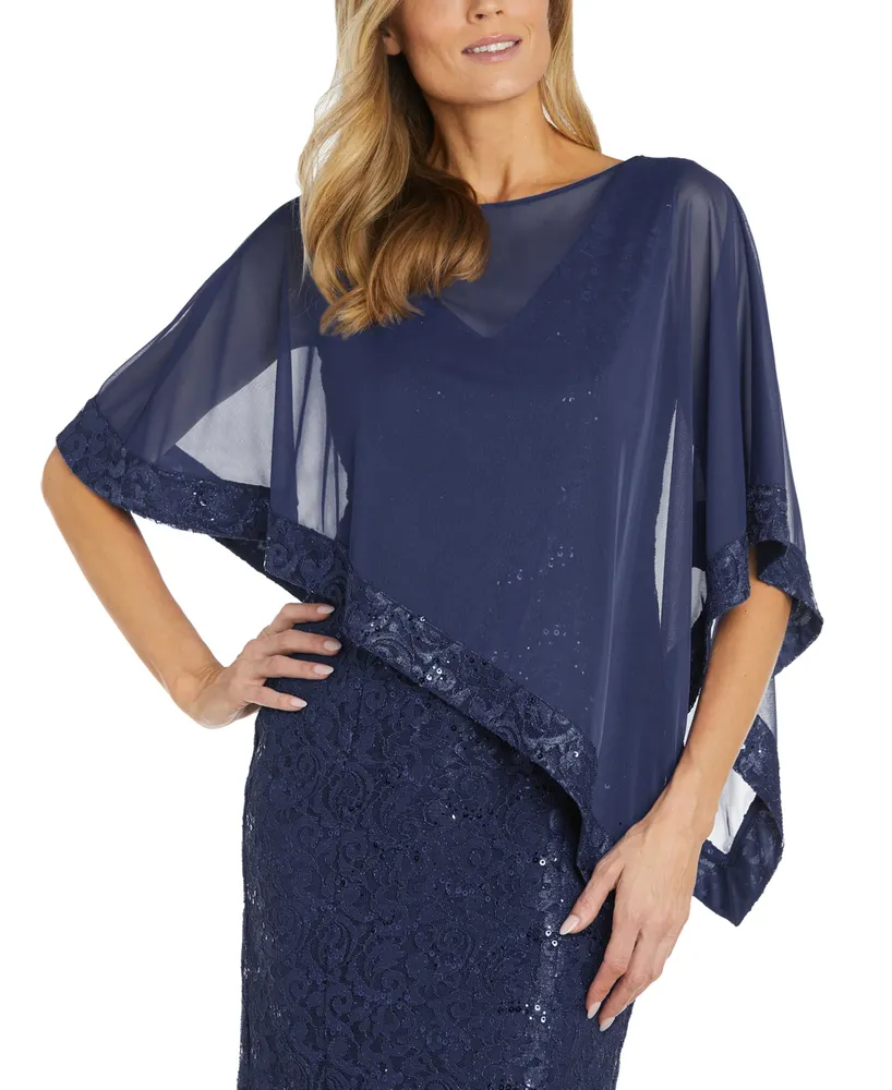 R & M Richards Women's Sequinned-Lace Sheer-Poncho Dress