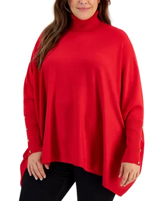 Jm Collection Plus Size Solid Turtleneck Poncho Sweater, Created for Macy's