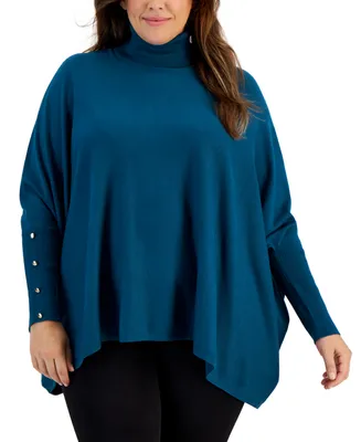 Jm Collection Plus Size Solid Turtleneck Poncho Sweater, Created for Macy's