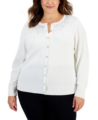Jm Collection Plus Size Embellished Button-Front Cardigan, Created for Macy's