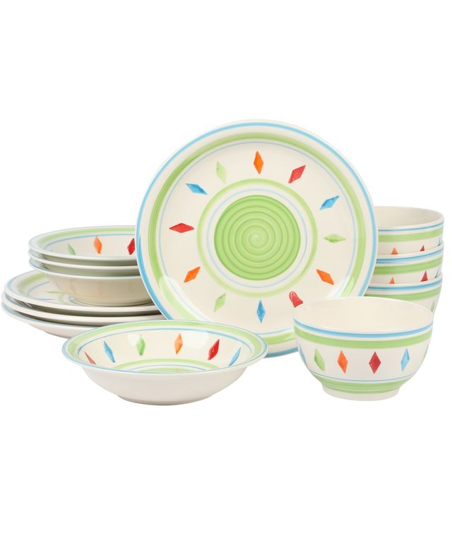 Gibson Home Heidy 12 Piece Hand Painted Dinnerware Sets, Service for 4