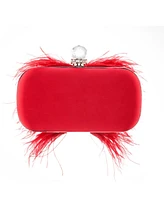 Women's Feather Embellished Minaudiere Clutch