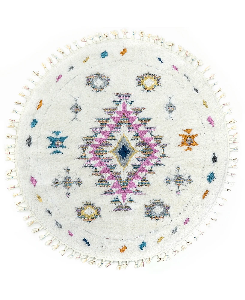 nuLoom Loft Jocelyn Tribal Shag Tasseled 4' x 4' Round Area Rug