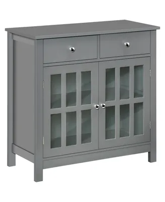 Homcom Sideboard Buffet Cabinet, Kitchen Storage Cabinet Cupboard Console Table with Glass Doors, Drawers for Bar, Dining Room, Hallway, Grey