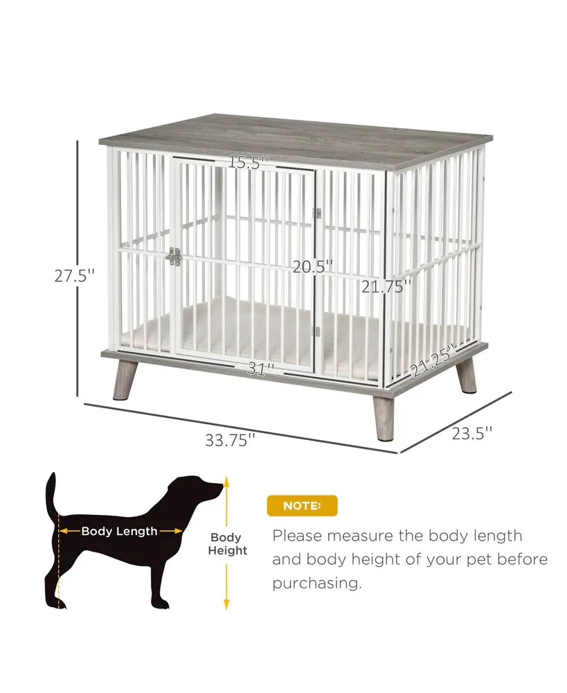 PawHut Furniture Style Dog Cage House w/ Soft Cushion for Small Medium Dog, Grey
