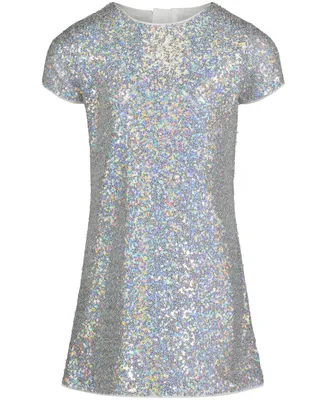 Calvin Klein Big Girls Sequin Short Sleeve Shirt Dress