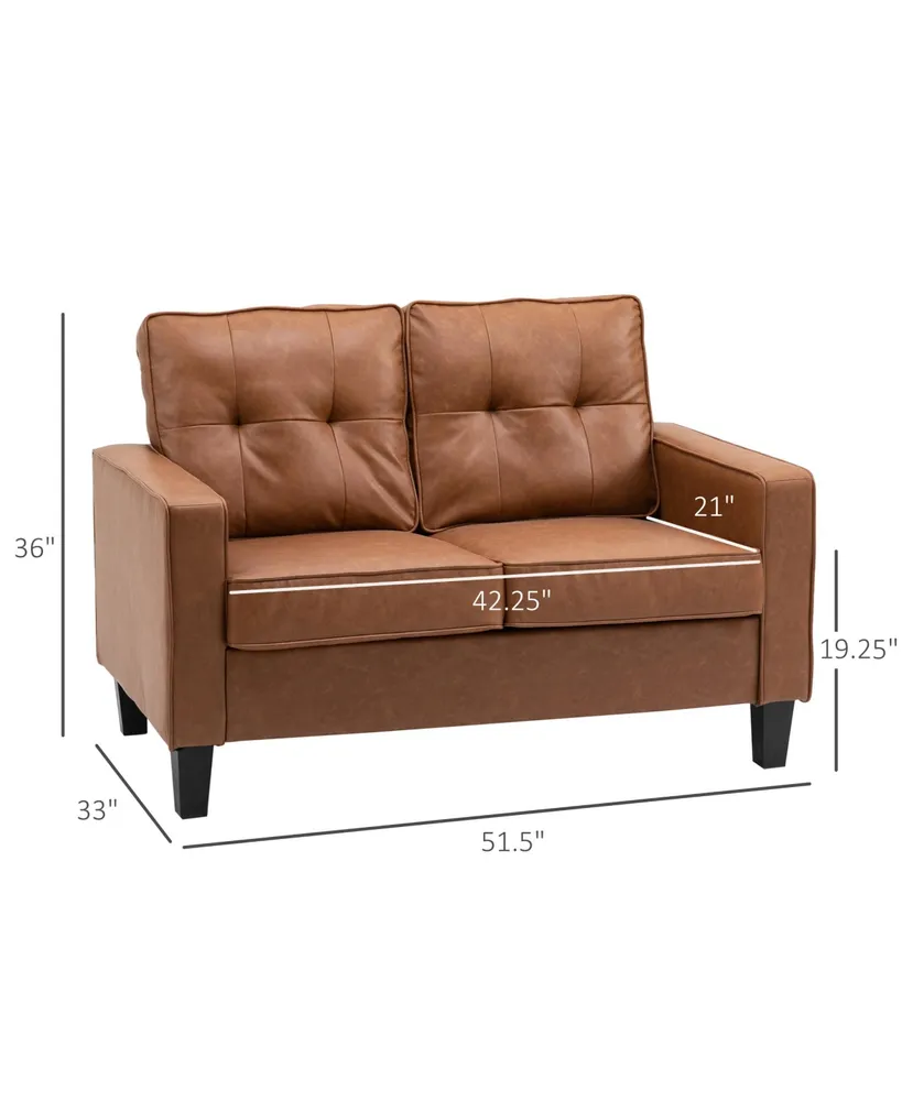 Homcom 51" Wide Double Sofa with Armrest, 2-Seater Tufted Pu Leather, Brown