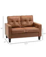 Homcom 51" Wide Double Sofa with Armrest, 2-Seater Tufted Pu Leather, Brown