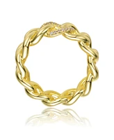 Rachel Glauber Ra 14K Gold Plated Round Cubic Zirconia Linked Chain Band Ring