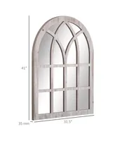Homcom 41" x 31.5" Rustic Wall Mirror, Arch Window Mirror for Wall in Living Room, Bedroom, Natural