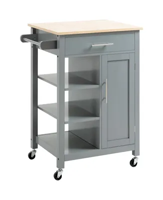 Homcom Compact Kitchen Storage Cabinet Utility Cart on Wheels with Open Shelf and Storage Drawer for Dining Room, Kitchen