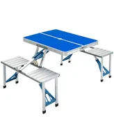 Outsunny Porch or Camping Picnic Table Folding with Carry Handle, Portable Outdoor Table with Bench, Patio Table with Umbrella Hole