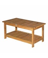 Outsunny 35.5" x 17.75" 2-Tier Acacia Wood Outdoor Table with Slat Design