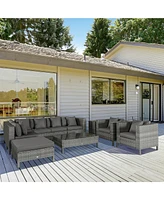 Outsunny 9 Piece Patio Furniture Set, Pe Rat Sofa & Table