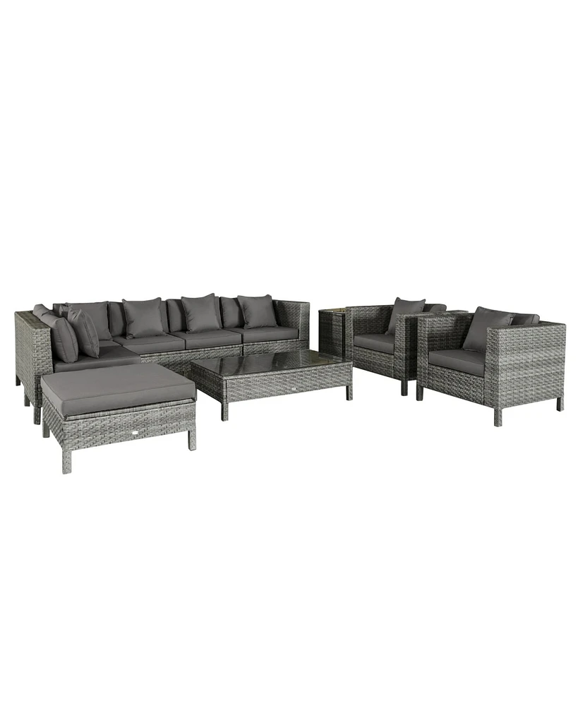 Outsunny 9 Piece Patio Furniture Set, Pe Rat Sofa & Table