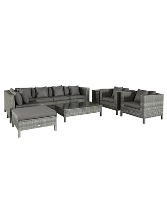 Outsunny 9 Piece Patio Furniture Set, Pe Rat Sofa & Table