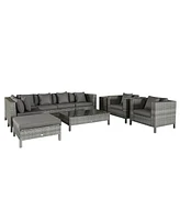 Outsunny 9 Piece Patio Furniture Set, Pe Rat Sofa & Table