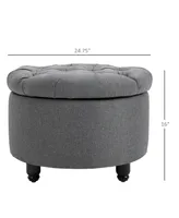 Homcom Upholstered Round Linen Storage Stool Footrest of Button Tufted