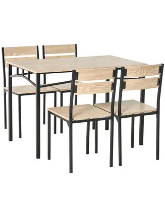 Homcom Rustic Industrial 5-Piece Dining Table Set Black Metal with 4 Chairs
