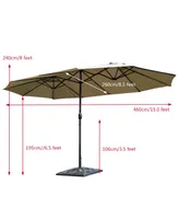 Costway 15' Market Outdoor Umbrella Double-Sided Twin Patio Umbrella with Crank