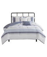 Closeout! Madison Park Allegany Striped 5 Piece Jacquard comforter Set, King/California King