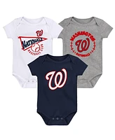 Newborn and Infant Boys Girls Navy, White, Heather Gray Washington Nationals Biggest Little Fan 3-Pack Bodysuit Set