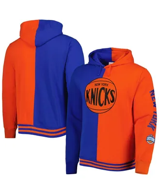 Men's Mitchell & Ness Blue and Orange New York Knicks Big Tall Hardwood Classics Split Pullover Hoodie