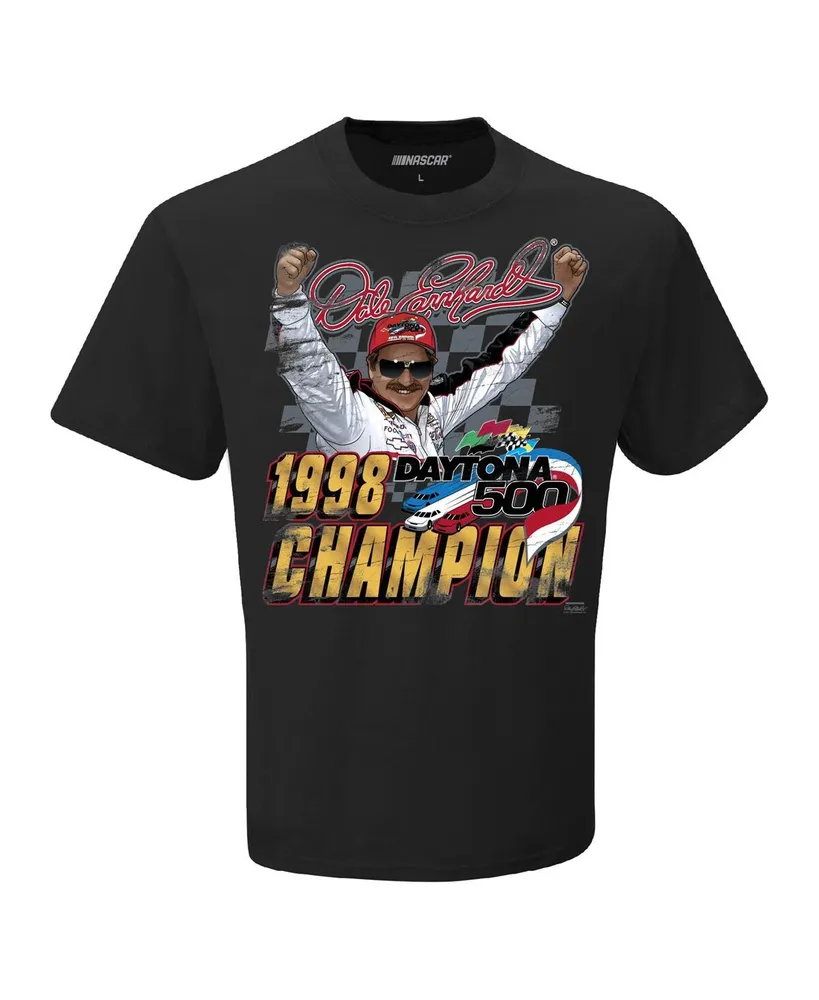 Men's Checkered Flag Sports Black Dale Earnhardt 1998 Daytona 500 Champion Legend T-shirt