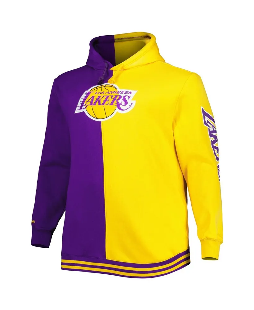 Men's Mitchell & Ness Purple and Gold Los Angeles Lakers Big Tall Hardwood Classics Split Pullover Hoodie
