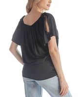 24Seven Comfort Apparel Women's Short Sleeves Slit Shoulder Top