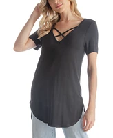 24Seven Comfort Apparel Women's V-neck T-shirt with Crossed Collarline