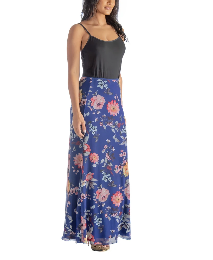 24seven Comfort Apparel Women's Elastic Waist Dressy Maxi Skirt