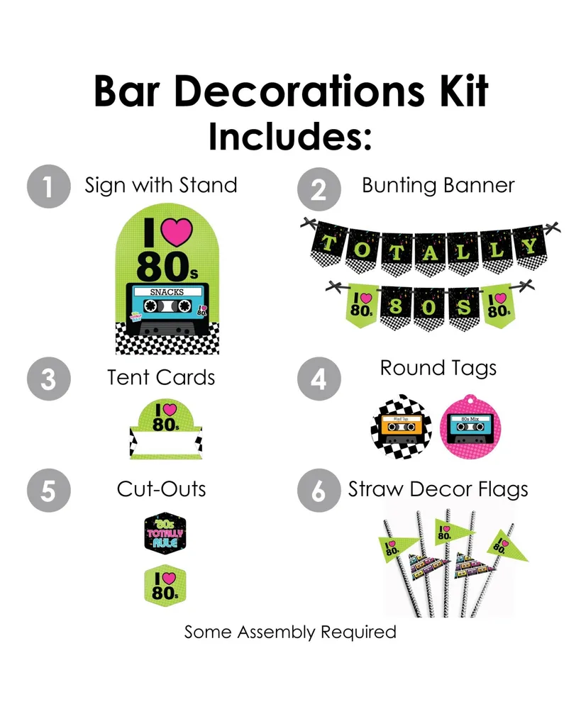 80's Retro Diy Totally 1980s Party Signs Snack Bar Decorations Kit 50 Pc