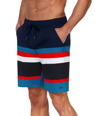 Reebok Men's 9" Striped Core Volley Swim Shorts