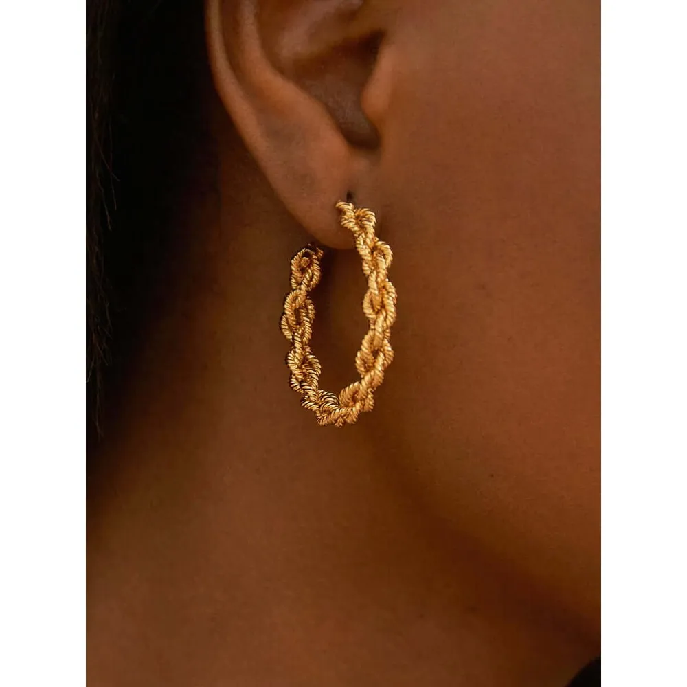 Oma The Label Women's Farhiya 18K Gold Plated Brass Medium Hoop Earrings, 1.2"